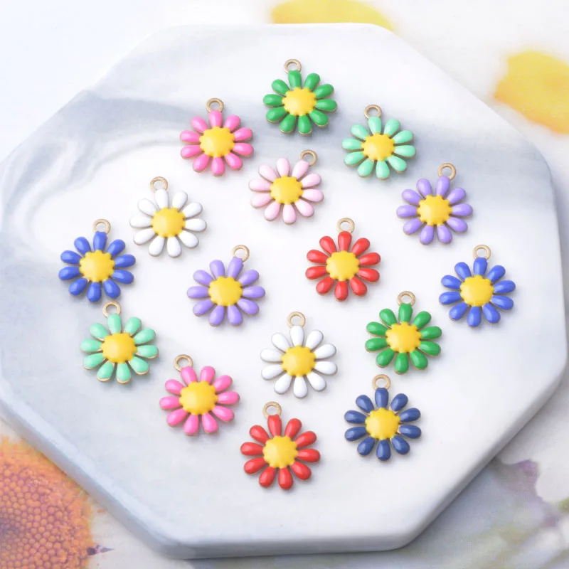 10 Stück Kupfer-Charms mit beidseitiger Emaille-Blumenverzierung, Öltropfen-Design, kleine Anhänger für Ohrringe, Halsketten, Armbänder, DIY-Schmuckdekoration – Detail 3