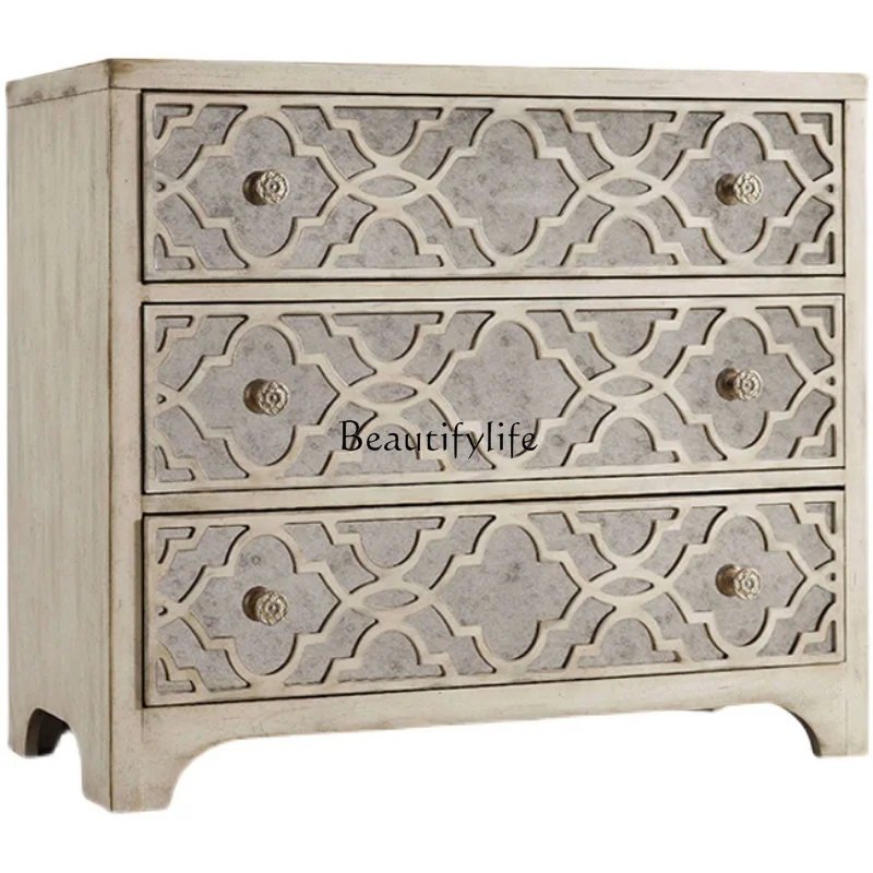 

American-Style Solid Wood Light Luxury Storage Curio Cabinet Three Drawers Entrance Cabinet