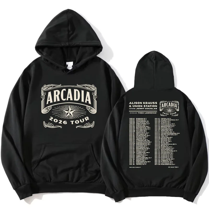 

Толстовки Arcadia Tour 2026 с графическим принтом Alison Krauss & Union Station, женские пуловеры с длинными рукавами и капюшоном, сувенирные толстовки (сувенирные пуловеры)