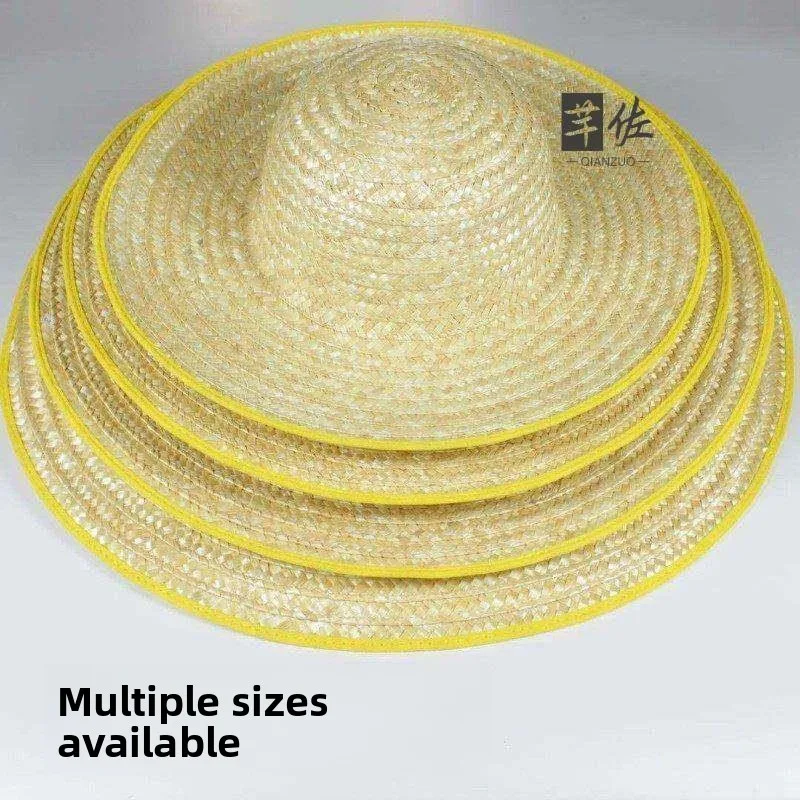 Summer Sun Protection Straw Hat Large Brim Wheat Straw Construction Site Fishing Pet Friendly Breathable Unisex round Top Cap