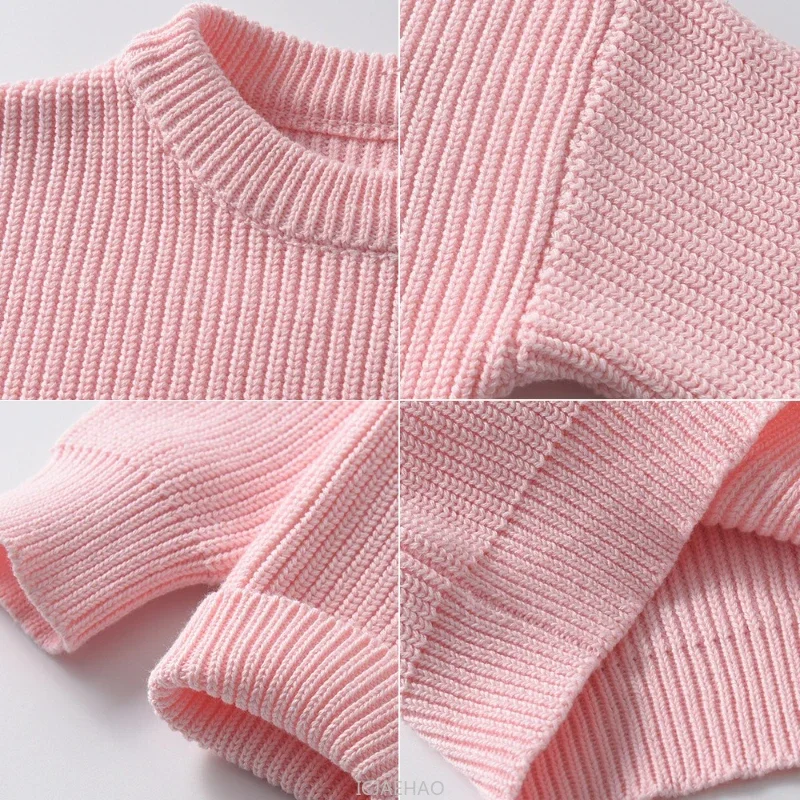 

2025 Children Costumes Japanese Korean Hand Kids Knit Sweater Holiday Thermal Top Solid Color Clothes Embroidered Floral Baby