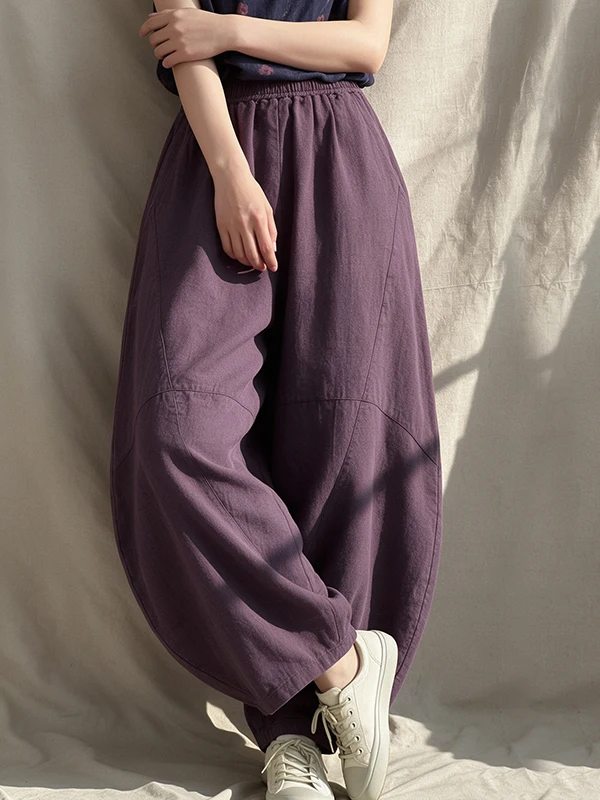 Authentic Retro Patchwork Cotton Linen Tai Chi Lantern Pants Loose Drapey Wide Leg Carrot Pants for Men And Women