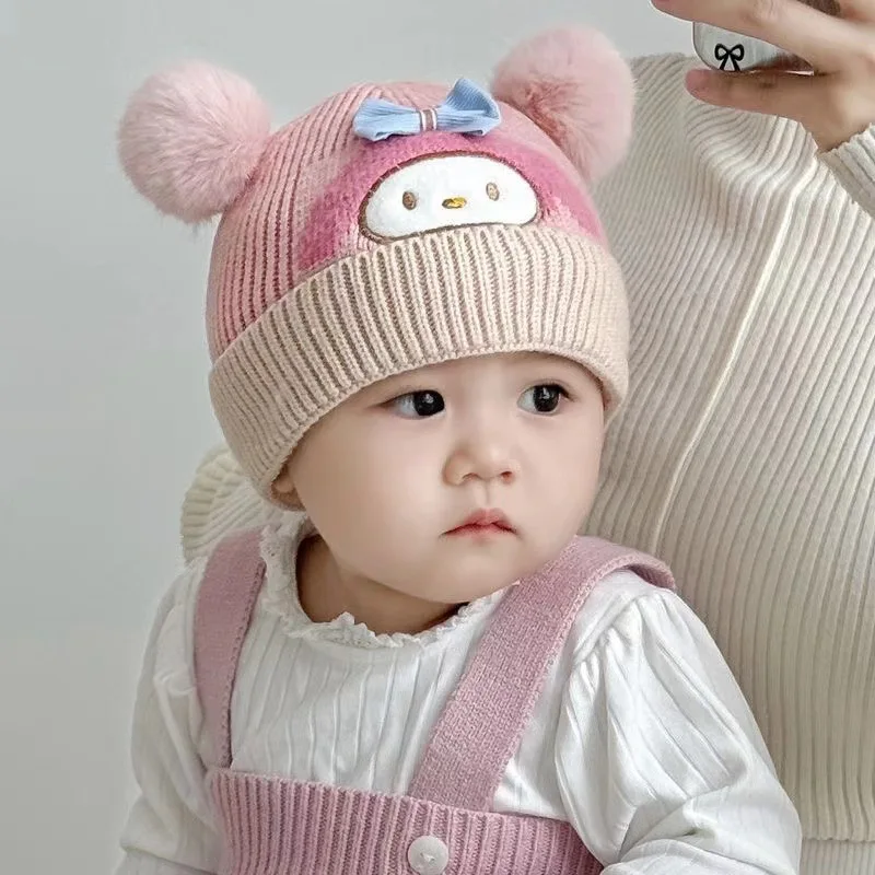 Sanrio Kuromi Children's Knitted Cap My Melody Fall and Winter Boy and Girl Thickened Warm Windproof Ear Protection Hat 1-3 Year