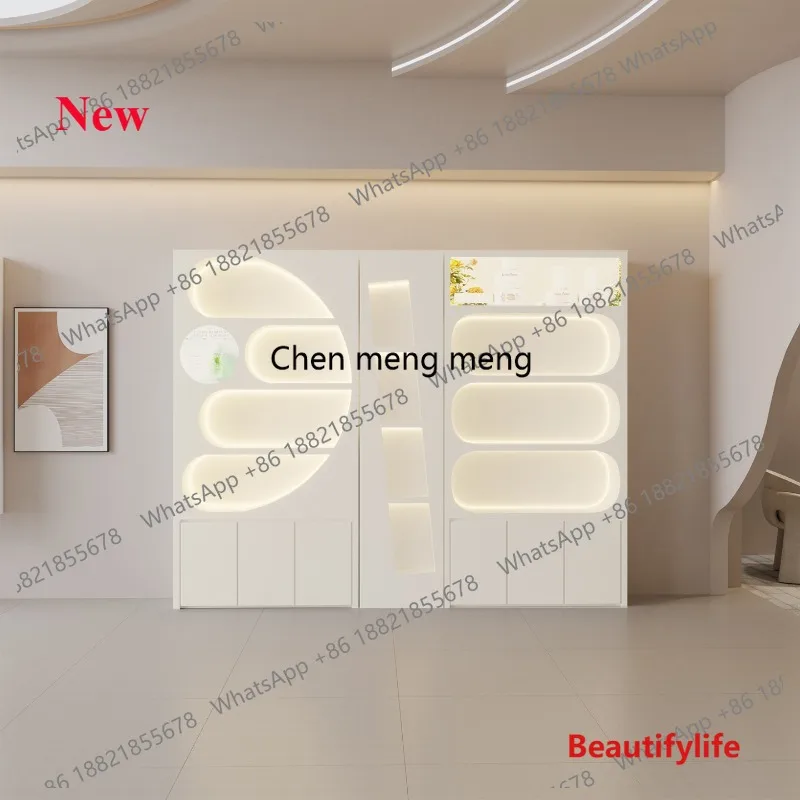 a55 Nordic Cream Style Cosmetics Display Cabinets Modern Beauty Salon Skin Care Products Rack Shelf Art Storage Rack Furniture