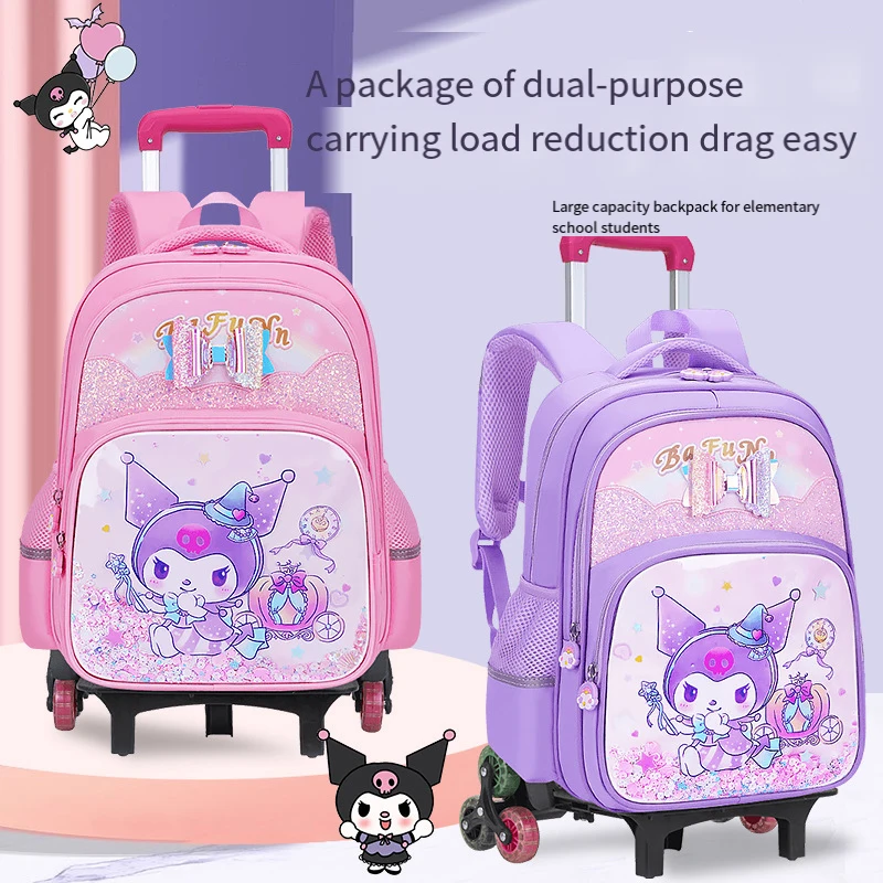 Kuromi sanrios crianças trole mochila estudante menina nova bolsa das crianças grande capacidade mochila respirável à prova de água