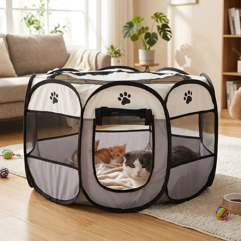 Portable Octagonal Pet Fence Tent for Small Large Dogs Cats, Foldable Breathable Mesh Playpen for Indoor Outdoor Use and Travel