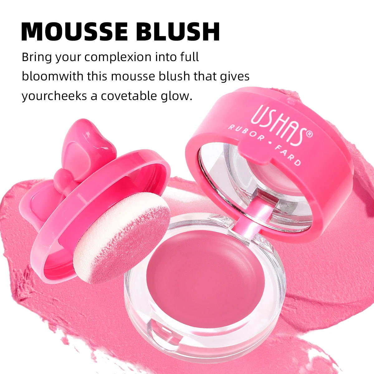 USHAS, verkrijgbaar in 8-kleuren, blushcrème, met spiegel, gezichtscrème en poeder in één verpakking, waterdicht.