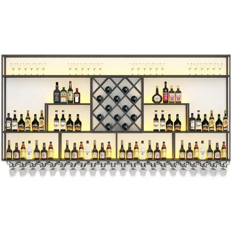 Bar counter,  wall mounted restaurant, Baijiu cabinet against the wall, industrial style wine rack, storage rack