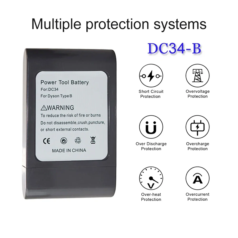 Per batteria agli ioni di litio Dyson DC34 tipo B 22,2 V 4000 mAh/5000 mAh/6000 mAh, sostituisce DC31 DC34 DC35 DC44 DC45