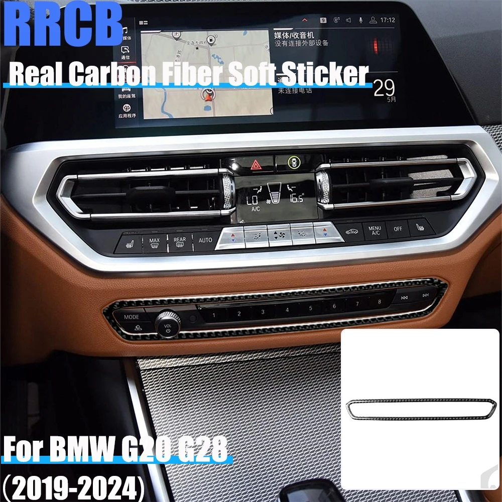 

Real Carbon Fiber Car Accessories Center CD Button Frame Cover Soft Sticker For BMW 3 Series G20 G28 325li 330d 335 M4 2019-2024
