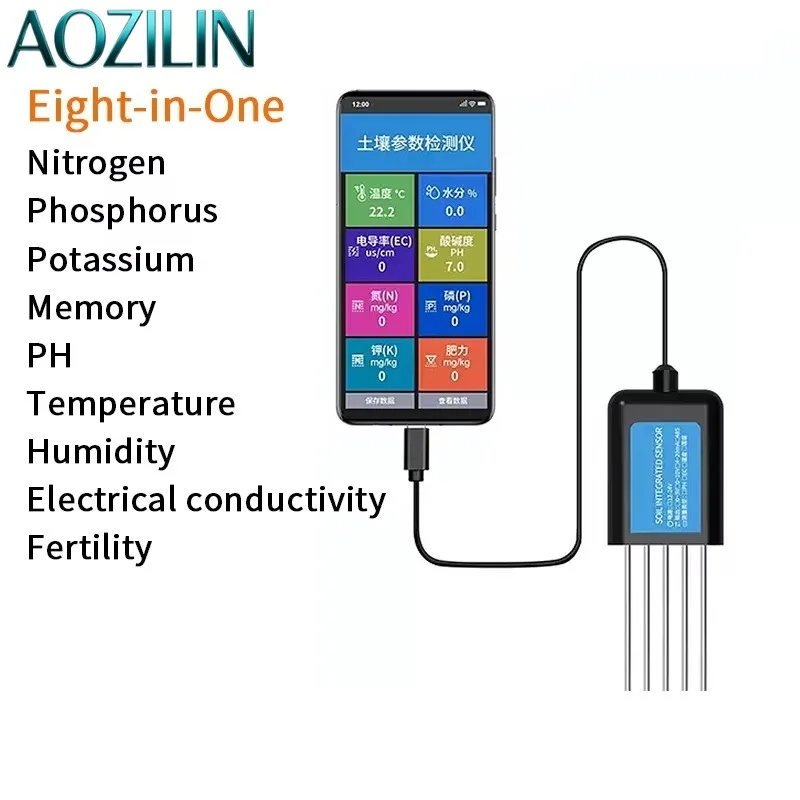 AOZILIN Multi-Function Soil Tester 7/8 In 1 CO2 Detector Measure PH EC Humidity NPK Air Quality For Farm Planting