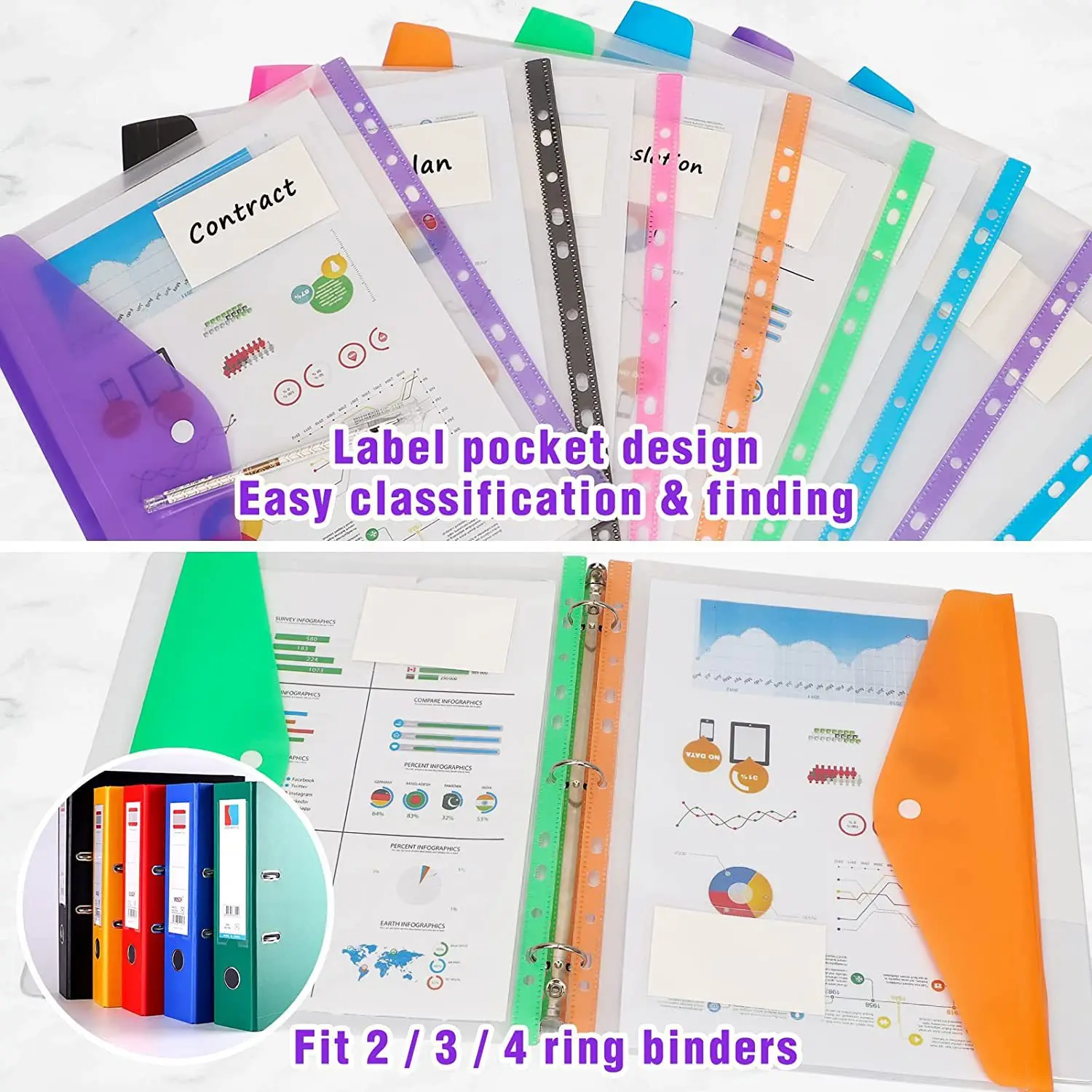 11-Hole Binder Ring Folder  Label Pocket File Folder High Capacity File Folder Portable Loose Leaf File Bag For Academic