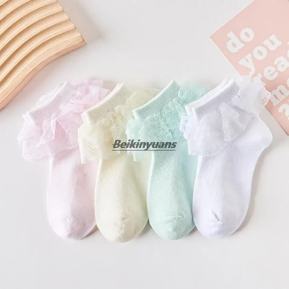 

Children's lace socks summer thin mesh spring and autumn girls socks cotton white dance lace princess socks