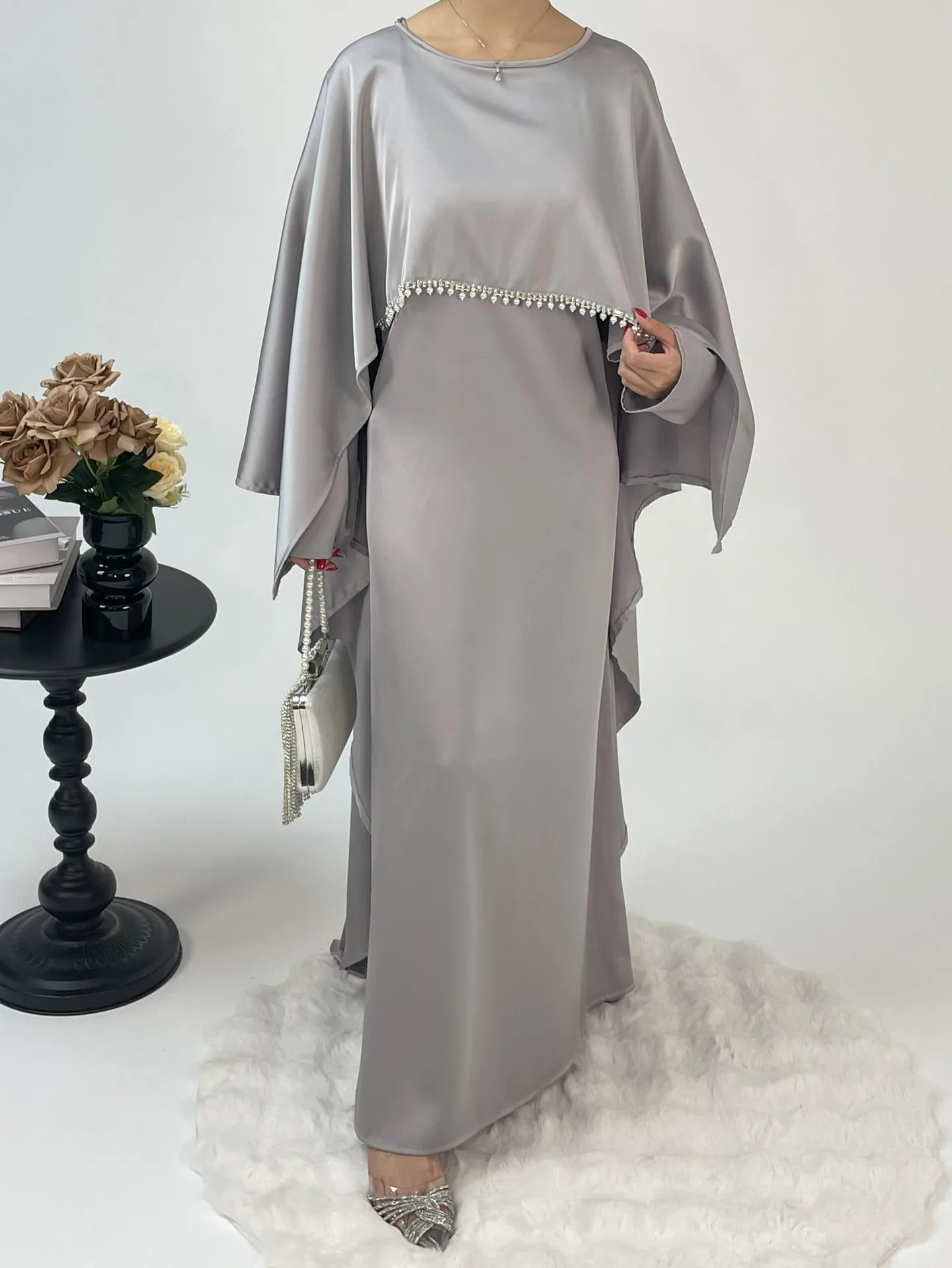 Eid perles perle Abayas pour femmes élégant brillant Robe musulmane dubaï caftan Cape Robe de soirée maroc Caftan turquie Robe 2025