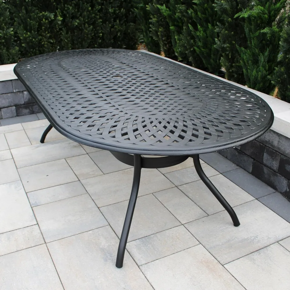 

Modern Outdoor Mesh Aluminum 95-in Black Oval Large Patio Dining Table