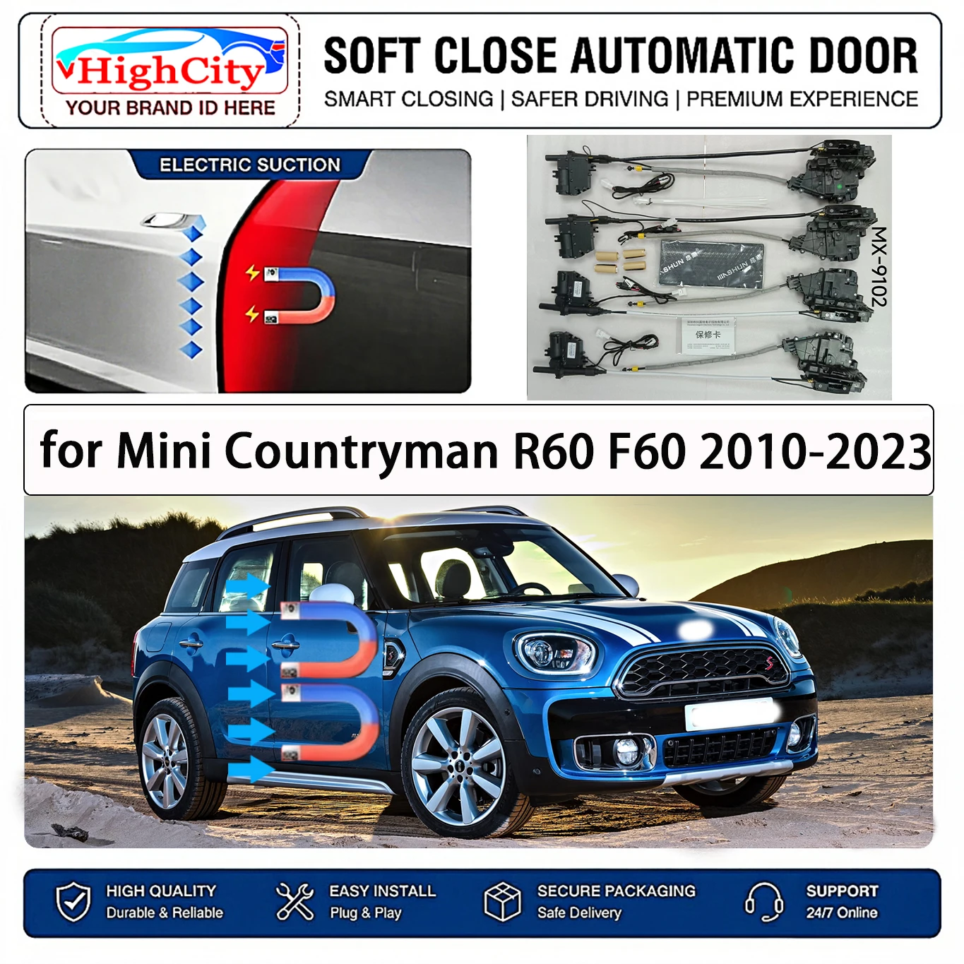 for Mini Countryman R60 F60 2010-2023 OEM Electric Suction Soft Close Door Kit Smart Anti Pinch Auto Cinch Latch System No Slam
