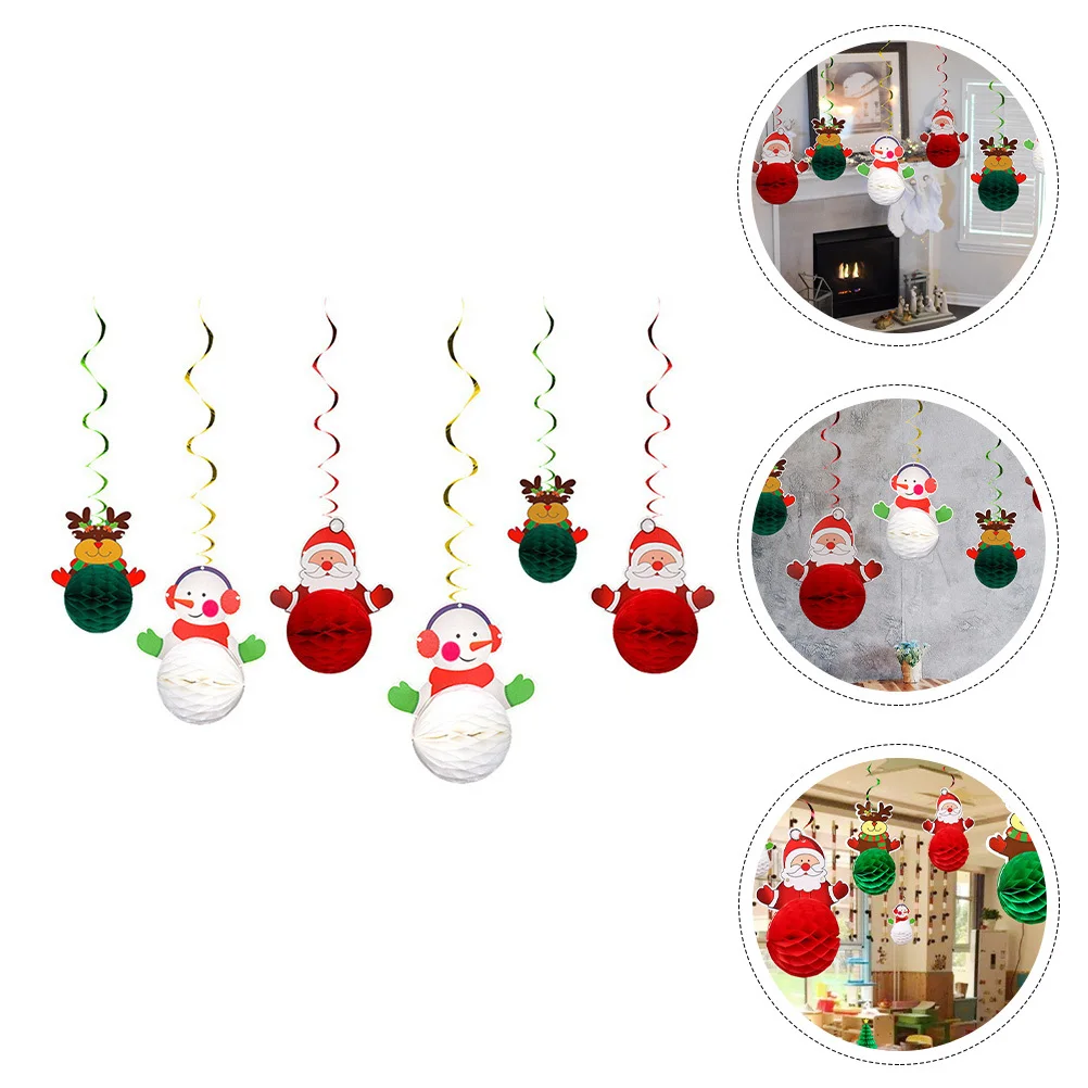 

6 Pcs Xmas Garland Paper Decorations Hanging New Year Ornaments Spiral Pendants