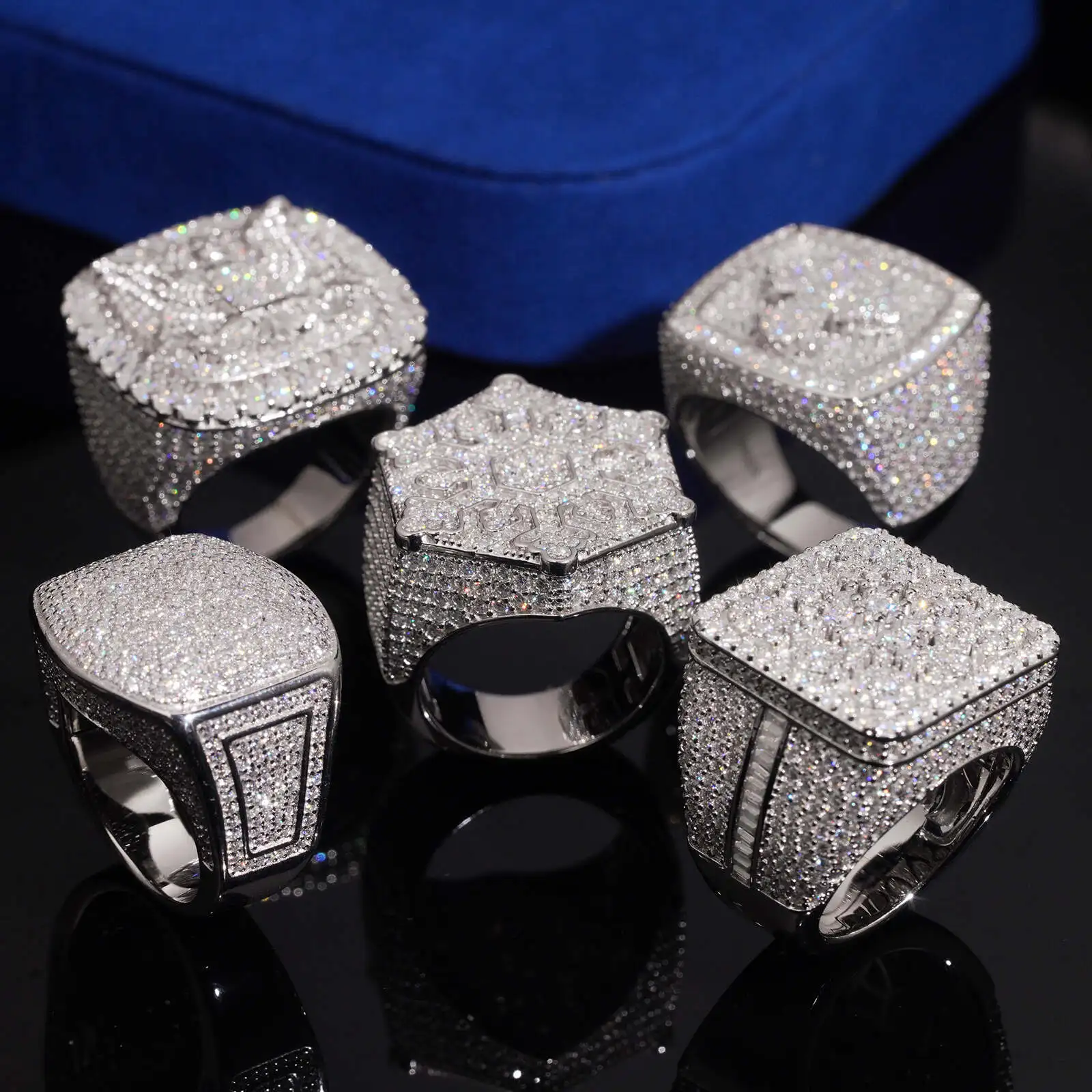 Anillo grande de plata 925 con diamantes de estilo hip hop, de gran resistencia, con incrustaciones de moissanita, diseño europeo y americano, anillo con diamantes, ideal para pedidas de mano, eventos de lujo, banquetes y como anillo de compromiso.