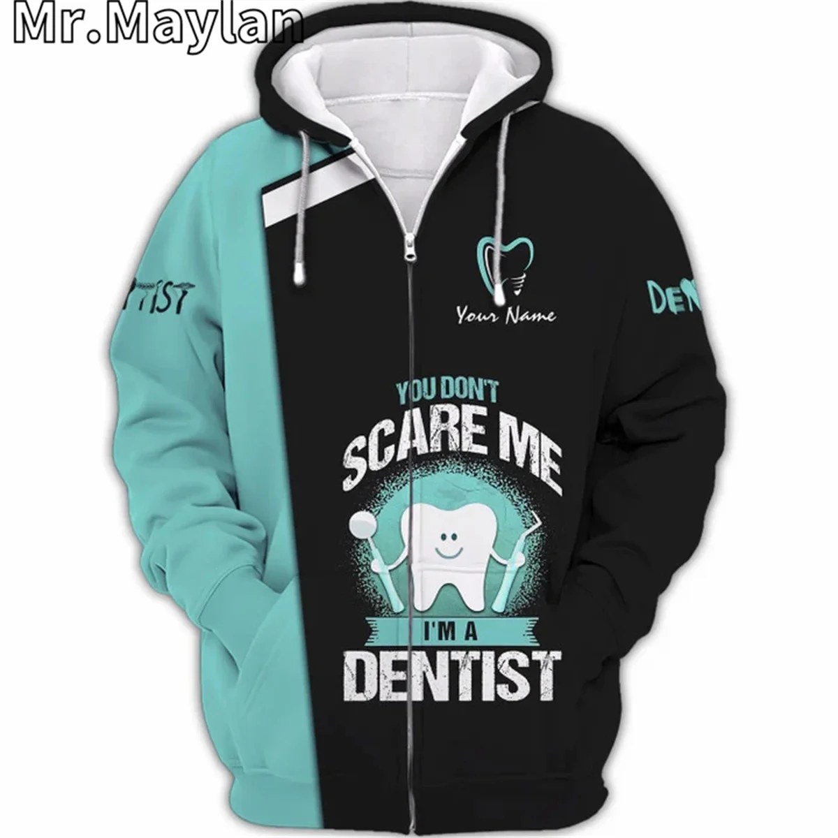 Custom Dentist Pattern Dental Clinic Uniform 3D Hoodie Men-Women Pullover Sweatshirt Hooded Jersey Tracksuit Outwear Coat A-188