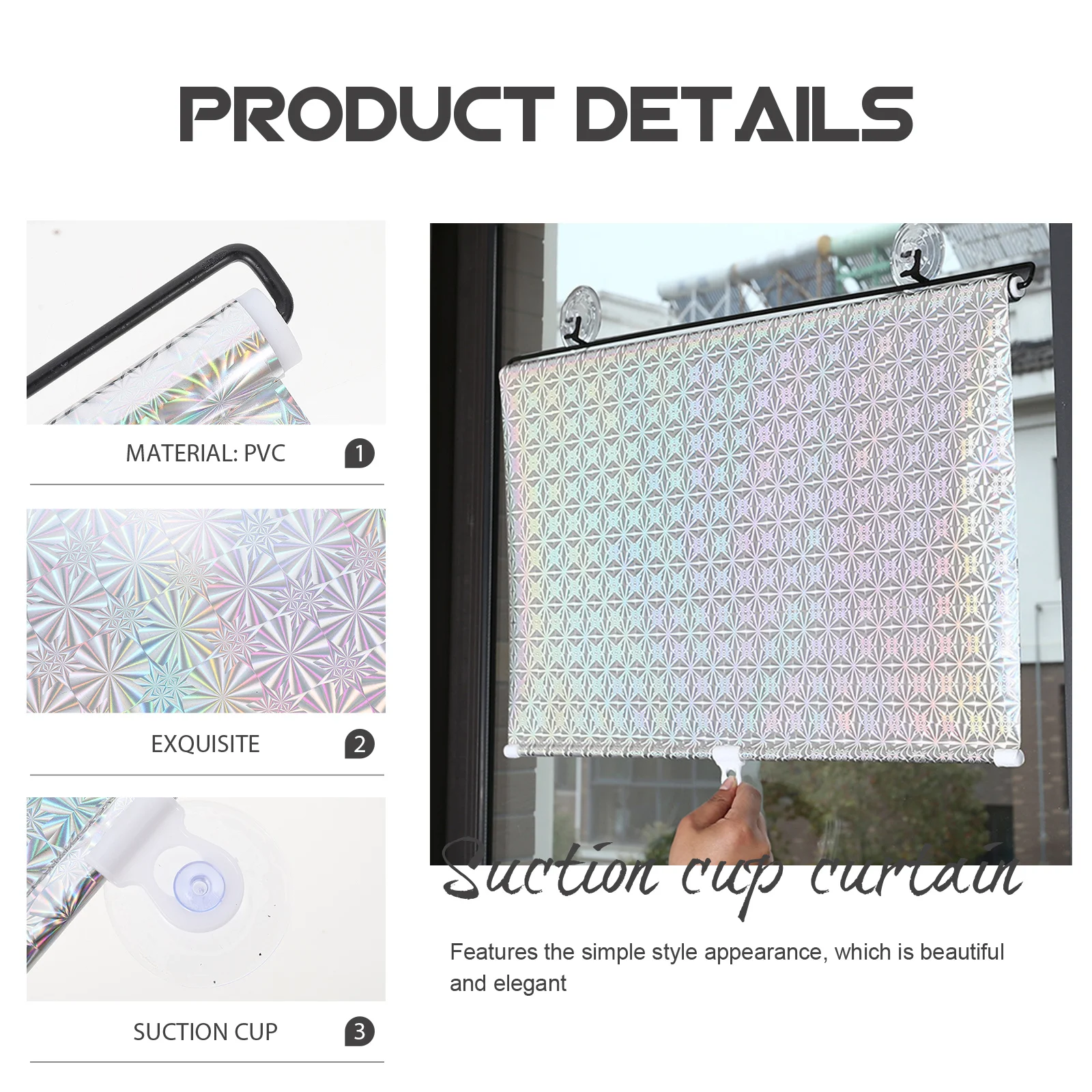 

1Set Light Blocking Roller Blind for Window Suction Cup Curtain Skylight Shades Telescopic Balcony Shade Nail Free Privacy