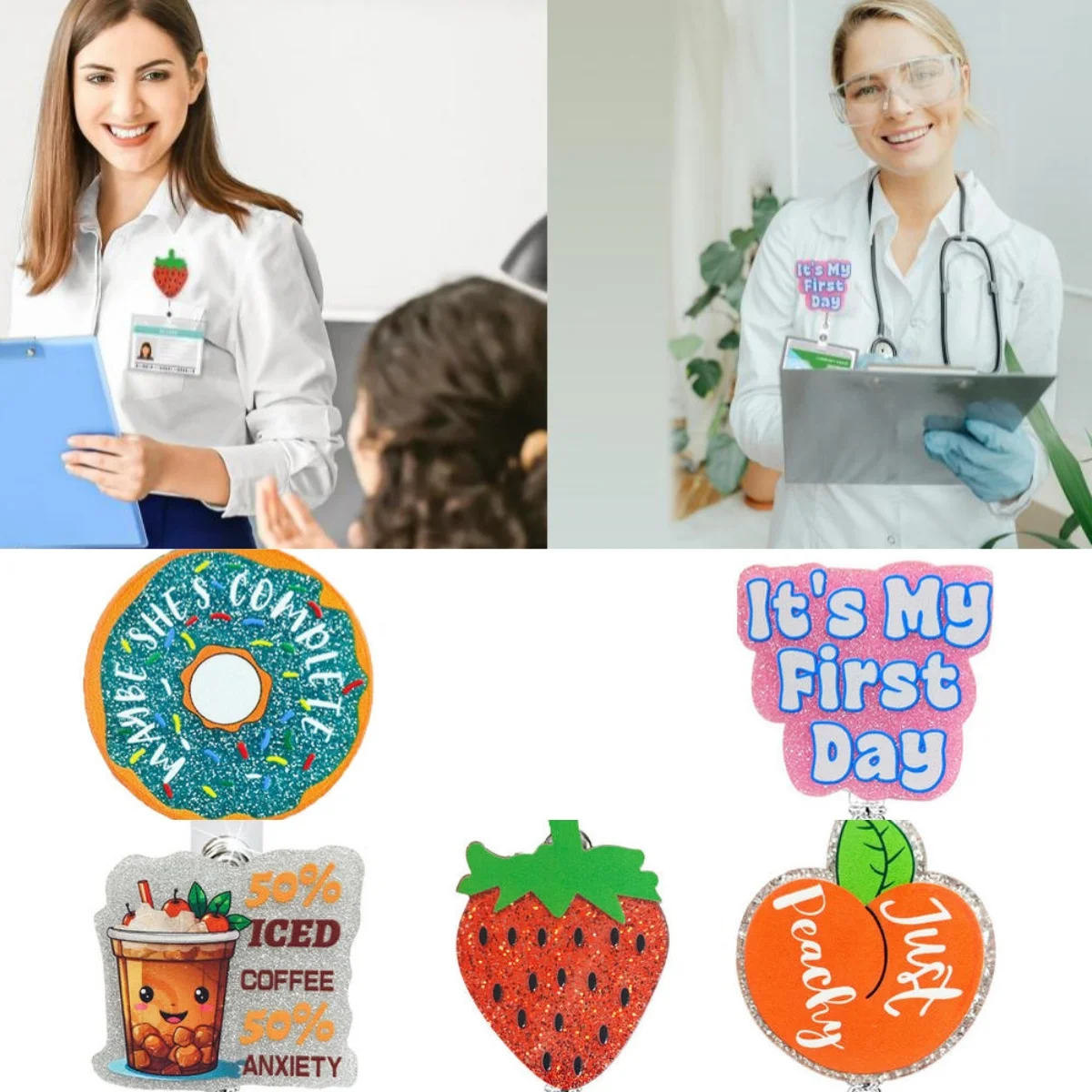 Sweet Donut Iced Coffee Retractable Pull Reel Badge Holder Doctore Nurse Id Card Badge Holder Clip Worker Id Name Tag
