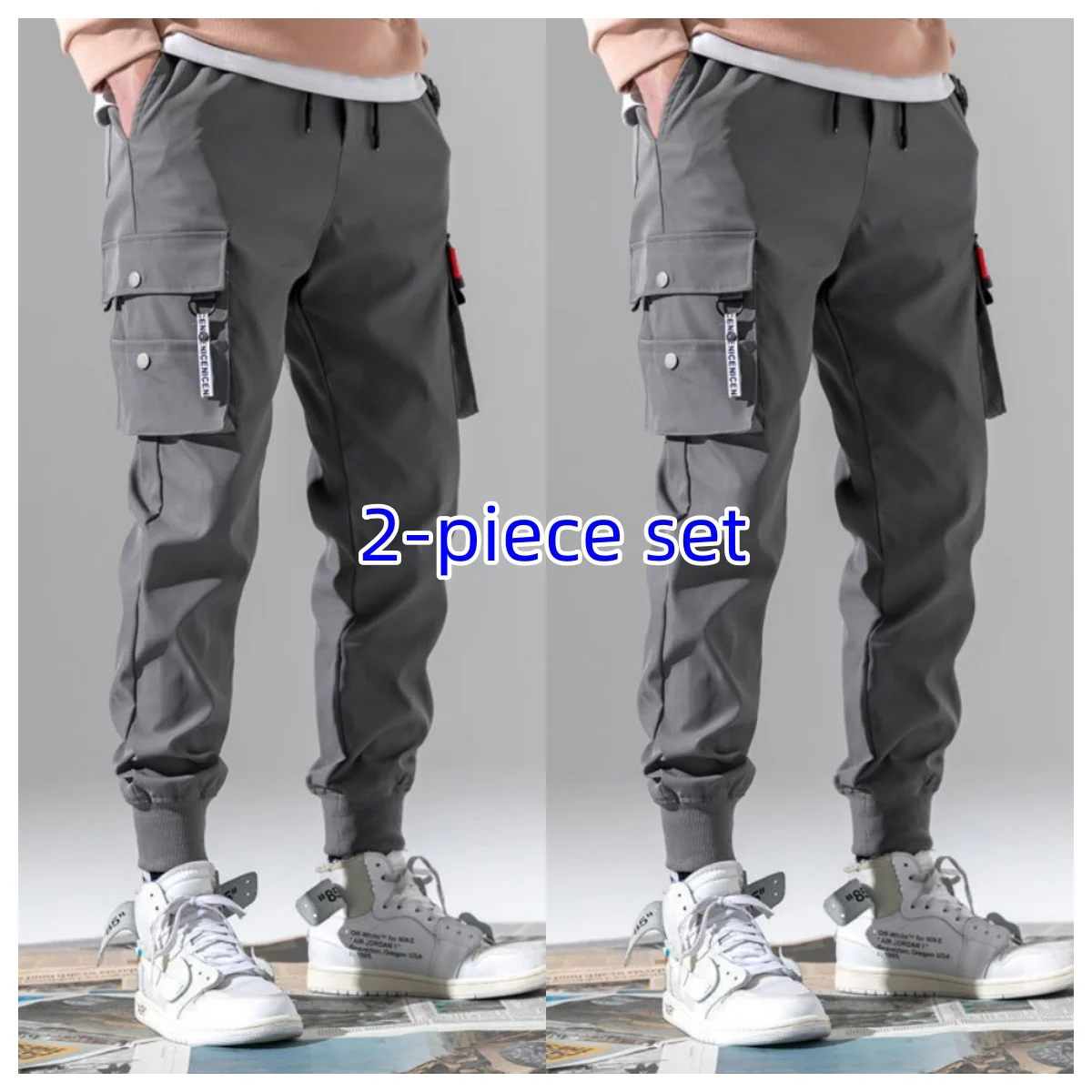 2 قطعة مجموعة 2025 جديد الرجال العمل السراويل الرجال عادية الهيب هوب البوب اللون متعدد جيب السراويل الشارع ارتداء السراويل الرياضية غير رسمية #6