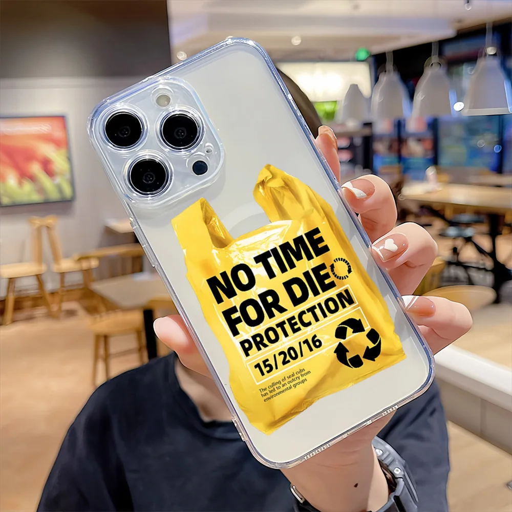 Funny No Time For Die Text recycling For IPhone 16 15 14 13 12 11 Pro Max Plus Transparent Magnetic Suction Phone Case