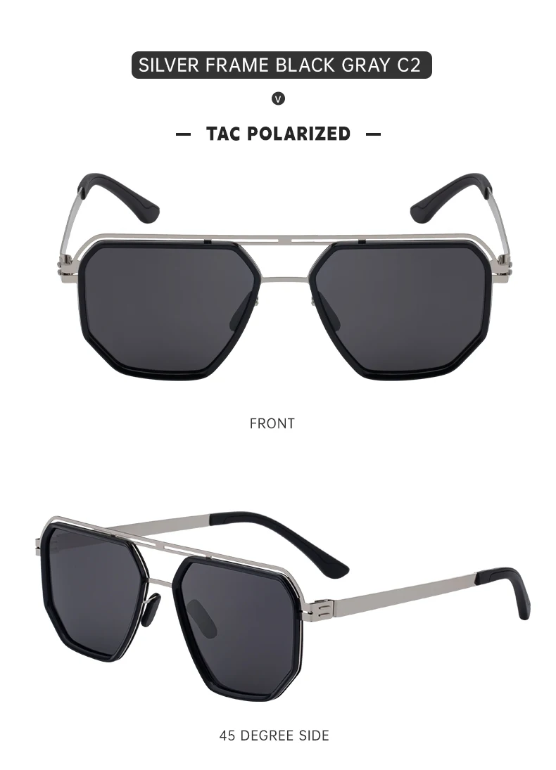 Übergroße quadratische Steampunk-Polarisierte Sonnenbrille für Herren – Luxusmarke 2026 mit Doppelsteg und Polygon-Design – Punk-Sonnenbrille für Männer – Detail 19