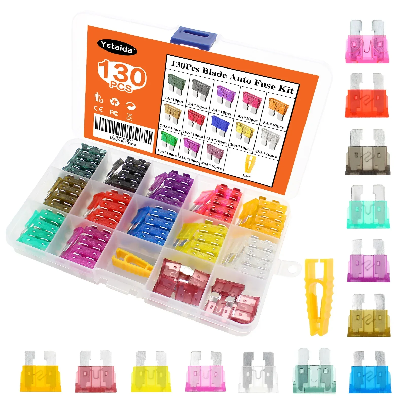 130PCS Auto Sicherung Kit 1A 2A 3A 4A 5A 7,5 A 10A 15A 20A 25A 30A 35A 40A Auto Sicherung Sortiment mit Box Klinge Typ Sicherung Assorted Kit