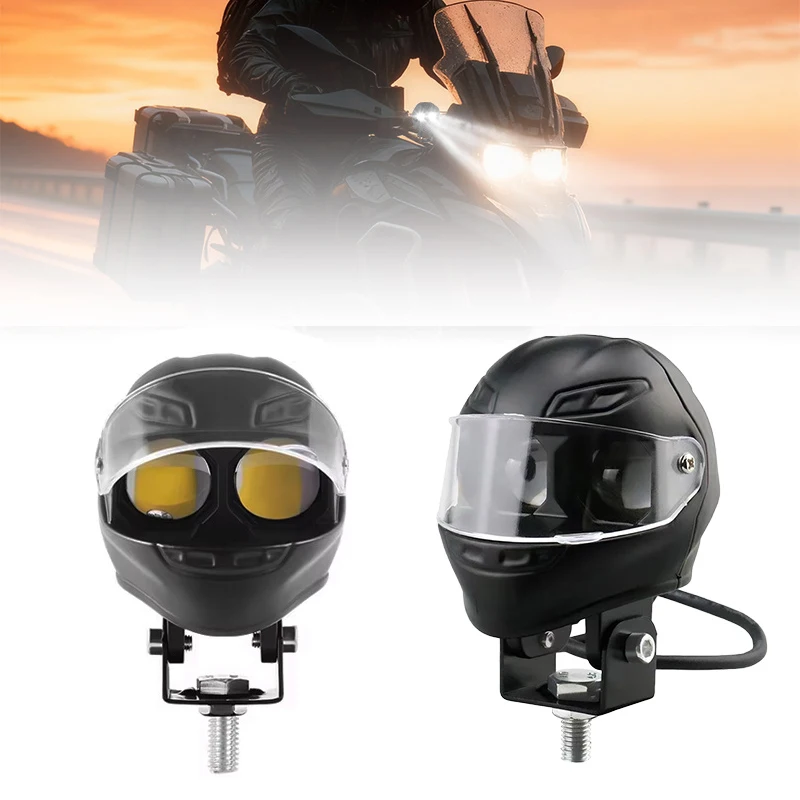 2pcs Motorcycle LED Headlight White High low beam Projector Lens ATV Scooter Driving Lamp Fog Light Auxiliary Spotlight Lamp