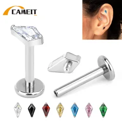 G23 Titanium rhombus EAR PIERC CZ Paved Top Thread ear rings Cartilage Tragus Earrings Lip Stud Helix Unisex Piercing Jewelry