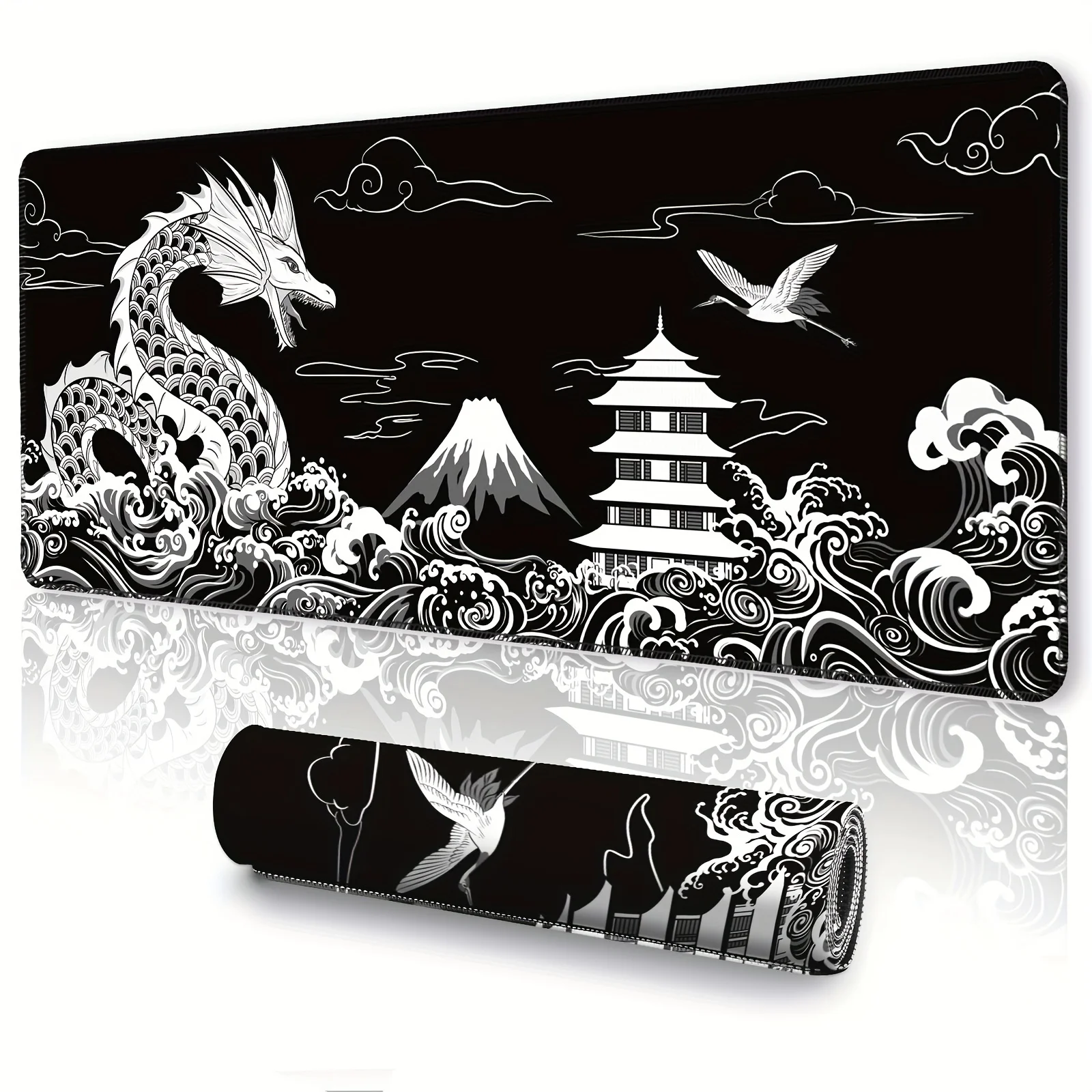 Japanese Dragon Large Gaming Mouse Pad Black 40x90 cm XXL Long Desk Mats Non-Slip Rubber Base Keyboard Mice Pads for Home Office