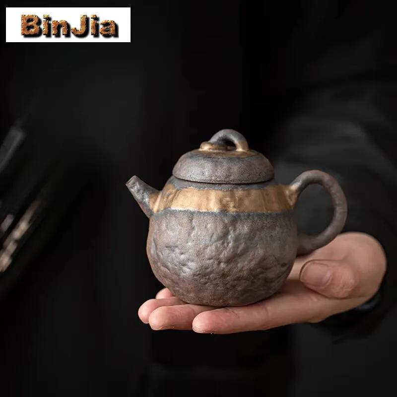 

170 мл японский грубый керамический чайник ручной работы позолоченная железная глазурь горшок чайник с шариковым отверстием фильтр коллекция посуды