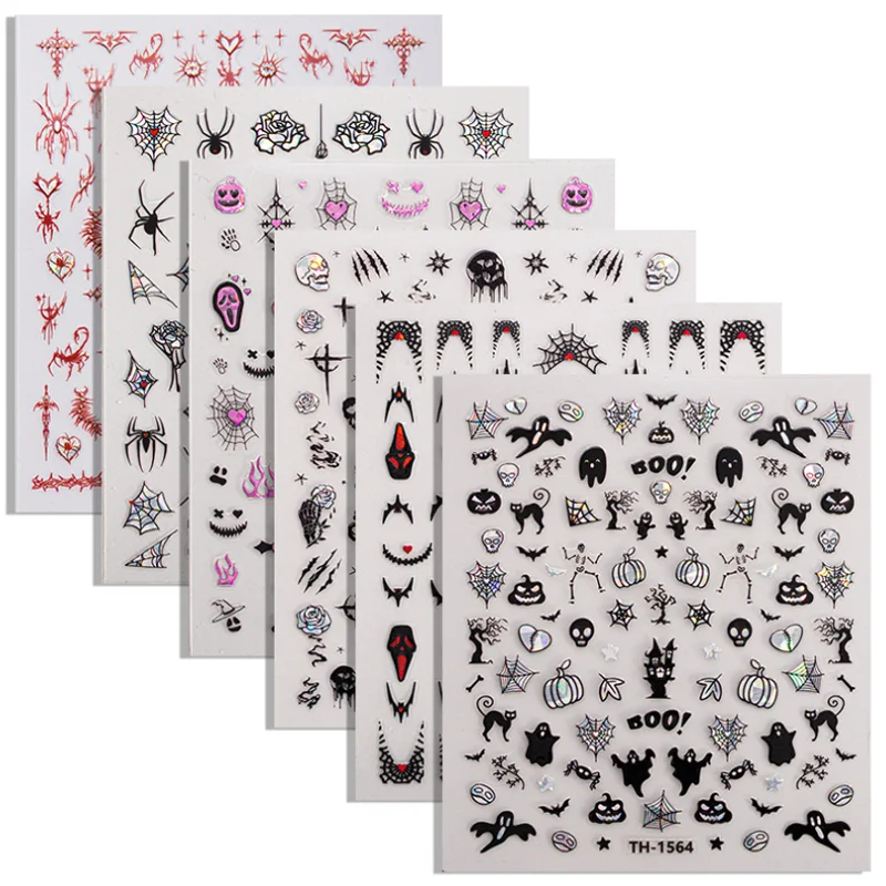 Halloween ongles autocollants bricolage squelette foncé araignée adhésif Laser ongles décalcomanies manucure Nail Art décoration Uñas Postizas Ofertas