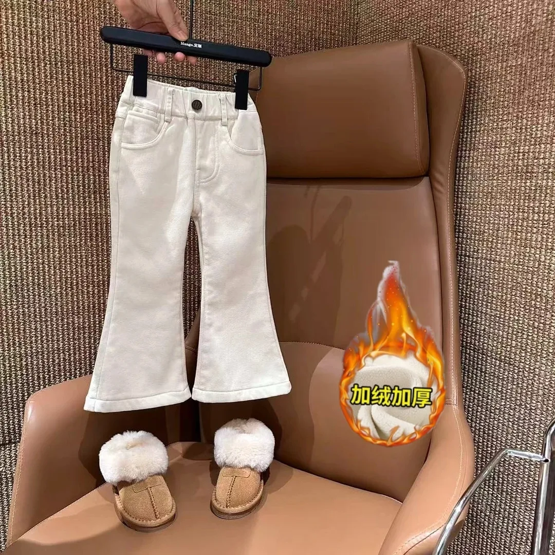 Dziewczęce ciepłe spodnie 2 4 6 7 lat, nowa kolekcja jesień/zima, dziecięce spodnie jednoczęściowe, aksamitne, bardzo grube, z rozszerzanymi nogawkami.