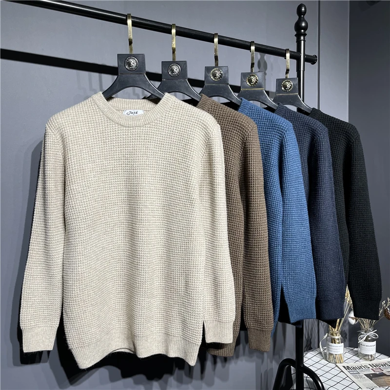 

Pine Texture Knitted Sweater Men's Autumn Winter round Ne Pullover Breathable Comfortable Pure Cotton Long Sve T-irt