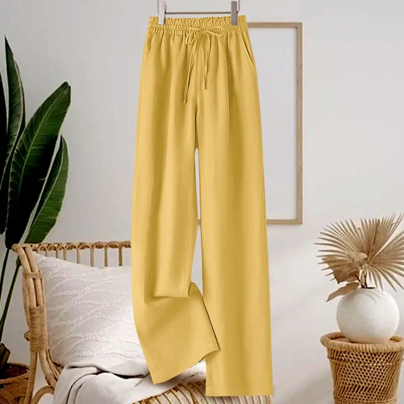 

Cotton Linen Loose Solid Color Wide Leg Women Spring Summer Simplicity Office Lady Straight High Waist All-match Casual Trousers