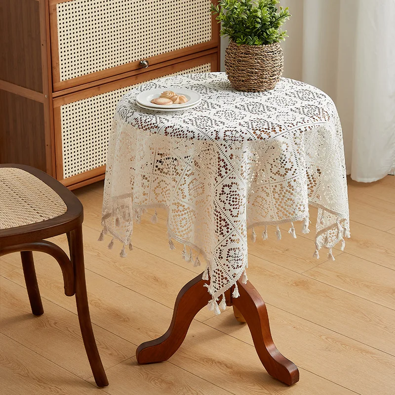 American retro pastoral hollow crochet tablecloth, rectangular, for round dining tables, coffee tables, cabinet covers, home use