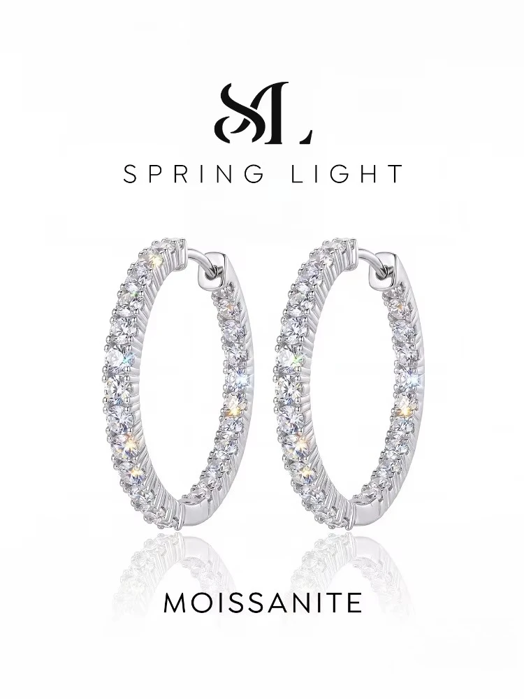 Luxuriöse, vollständig mit echten, runden Moissanit-Diamanten besetzte Hochzeitsohrringe für Damen, ein modisches Geschenk, ideal für den täglichen Gebrauch, origineller, trendiger Schmuck. – Detail 1