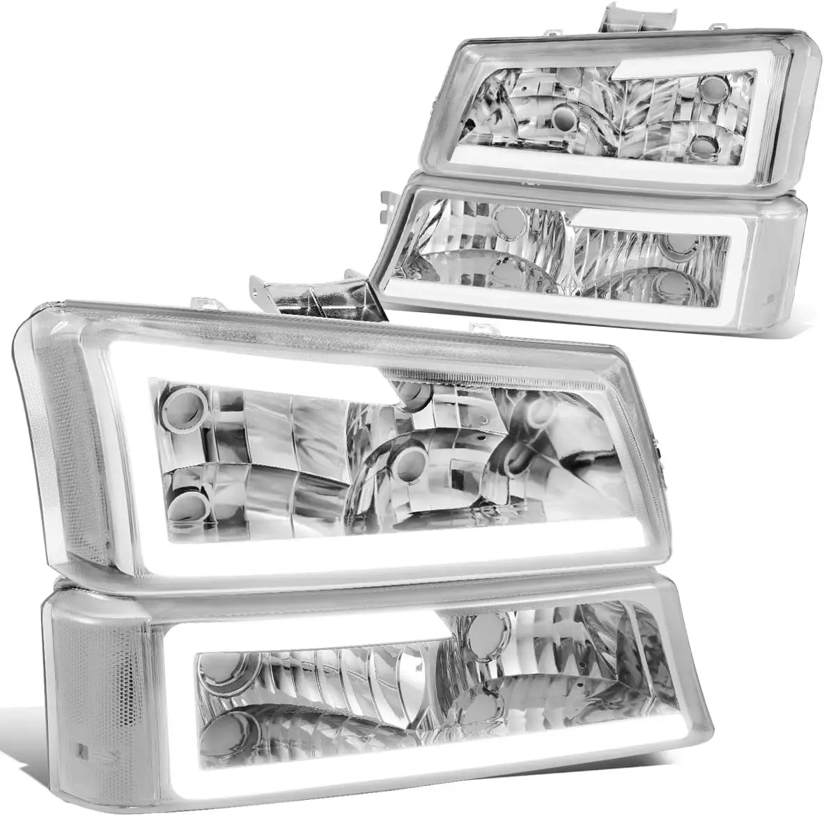 

4 шт. светодиодные фары DRL, совместимые с Chevy Silverado Avalanche 1500 2500 3500 03 04 05 06/Chevy Silverado Classic Mode