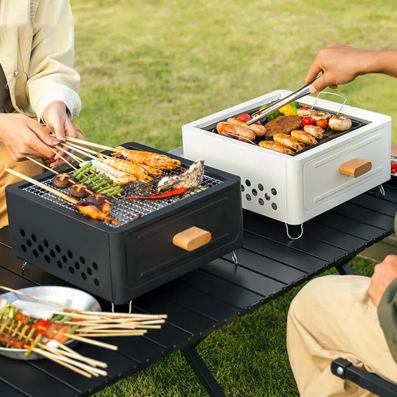 Small Portable Grill Tabletop Camping Grill Table Top Grill With Pull-out Charcoal Basin Design Small Smoker Grill And Camping