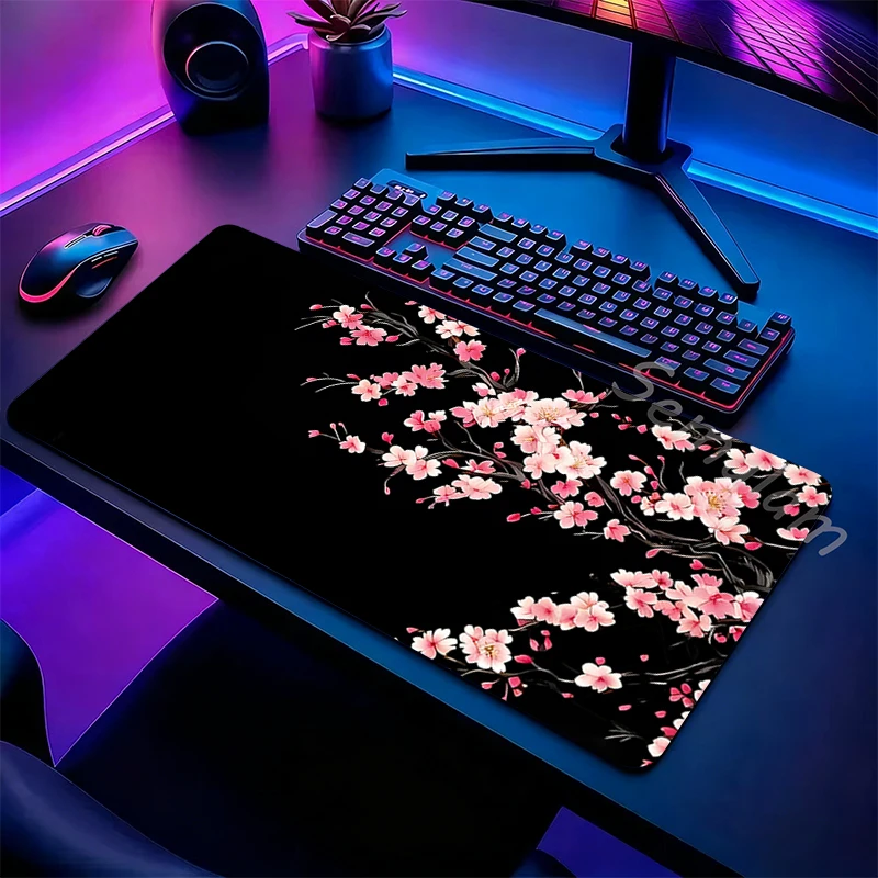 Japanese Style Cherry Blossom Mouse Pad Anti-Slip Rubber Base Stitched Locked Edge Desk Mat for Gaming Office PC Laptop Desktop