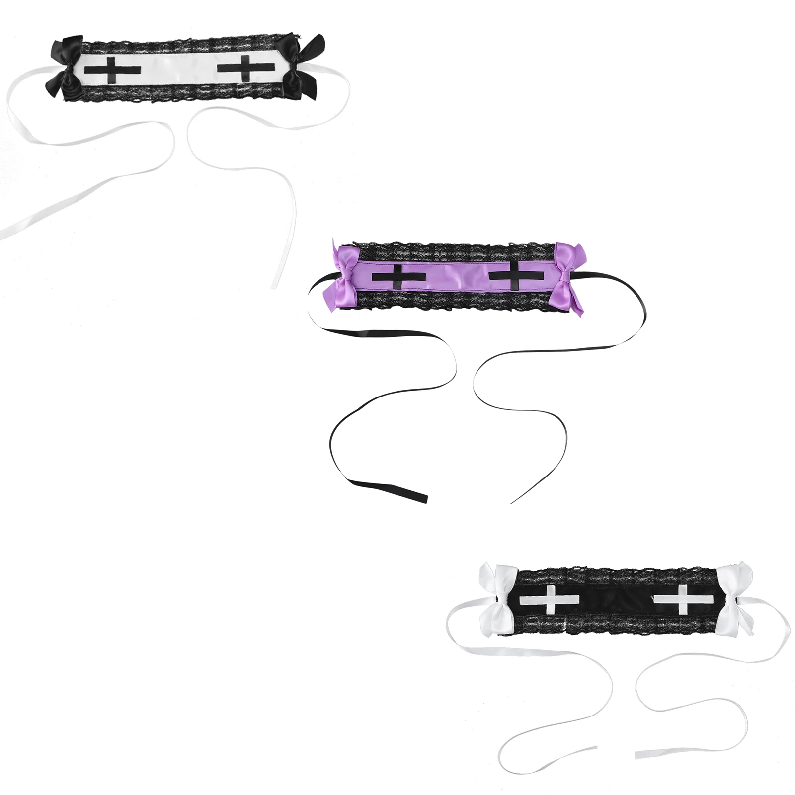 Gothic Lolita empregada Headband, Ruffled Guarnição do laço, Bowknot Cruz, Headwear, Fascinator, Anime Cosplay Acessório