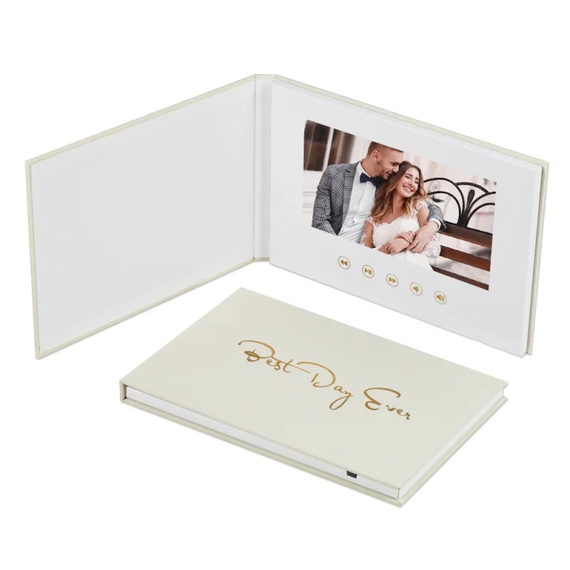 custom 7 inch 2023 New Style BEST DAY GOLD FOIL Video Book brochure A5  IPS lcd video mailer book linen hardcover video album