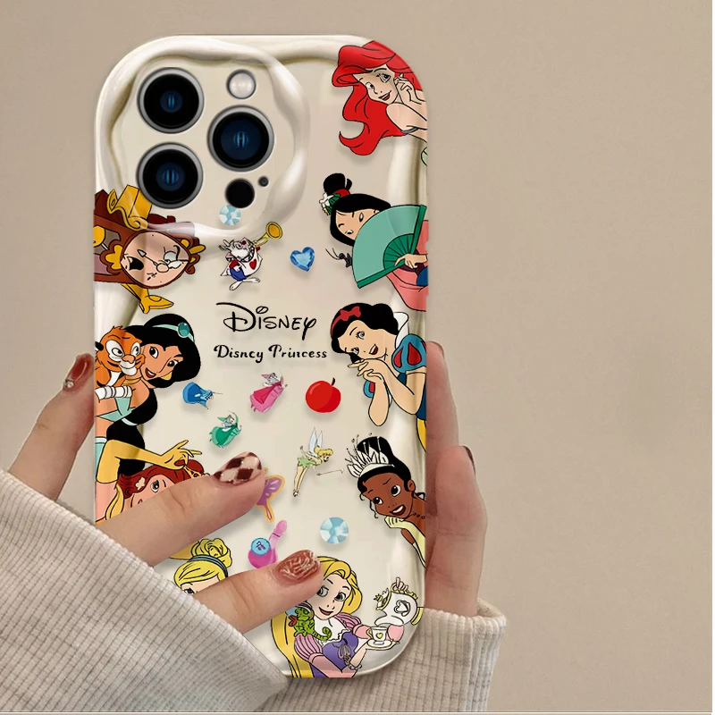 ディズニープリンセス電話ケース,iPhone用3DウェーブTPUバックカバー,素敵でかわいい,iPhone 16,15,14,13,12,11 pro max,mini,x,xr,xs max,8, 7, 6s plus