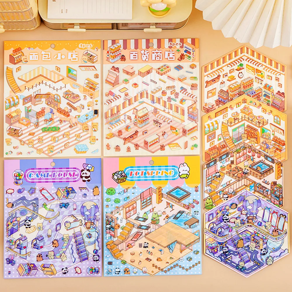 Pre-Cut 3D Miniature Scene Stickers for Kids, No-Cut DIY Journaling & Dimensional Scrapbooking Craft Decor