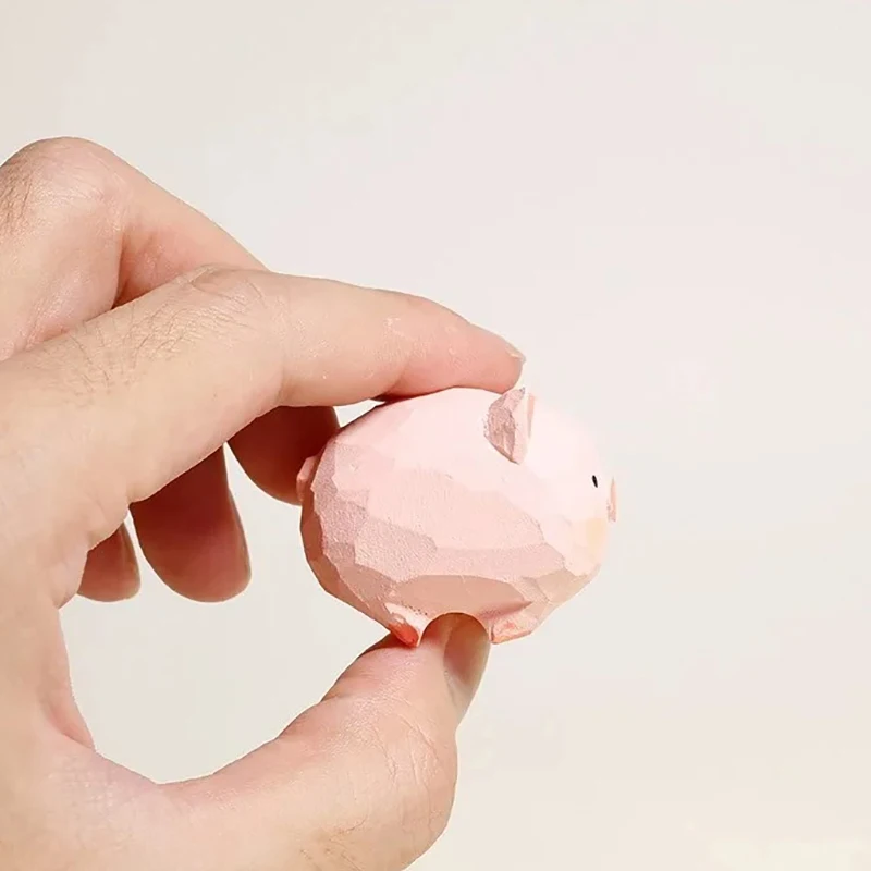 Handmade Wood Carving Pig Car Ornaments for Office Computer Desktop Decorations Birthday Gifts