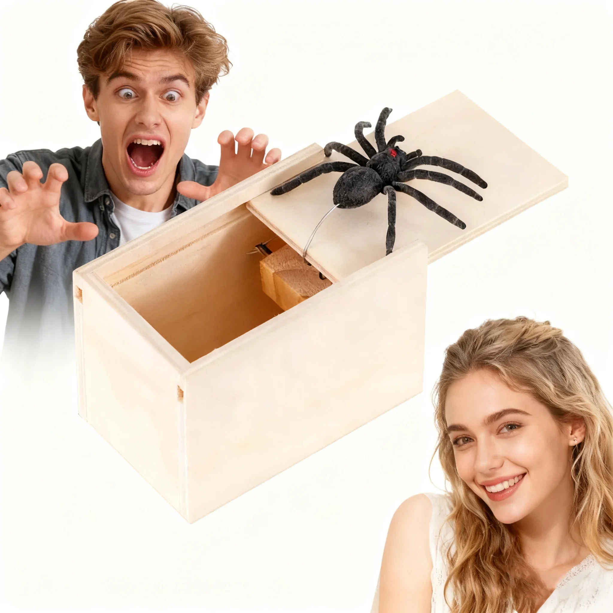 

Trick Spider prank Funny Scare Box Wooden Hidden Box Quality Prank Wooden Scare Box Fun Game Prank Trick Friend Office Toys
