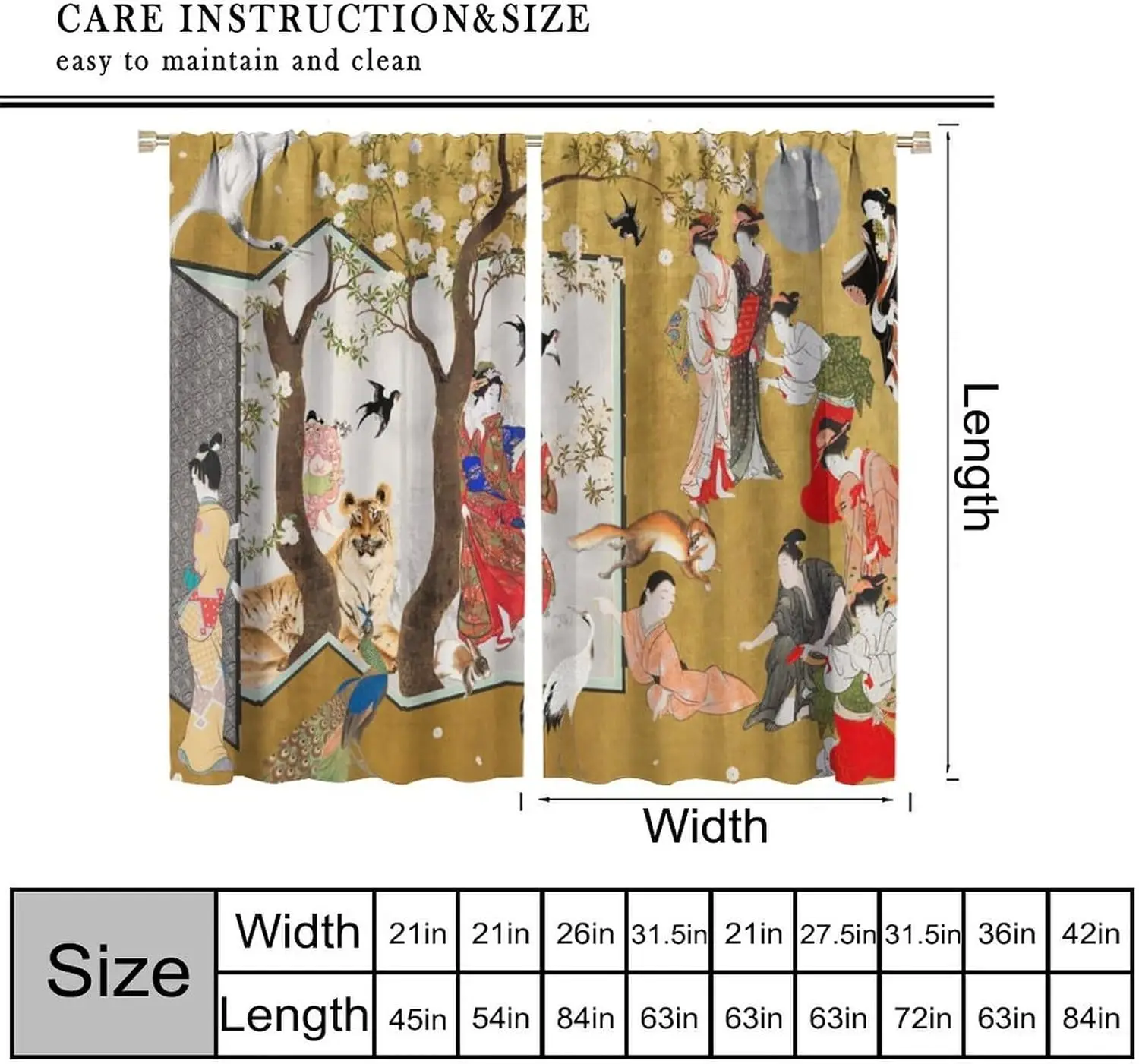 Asian Japanese Style Geisha Curtains,Japan Vintage Banquet Culture Printed Darkening Noise Reducing Window Treatments for Living