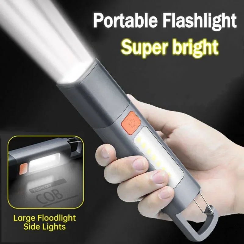 Outdoor Mini Flashlight Lamp High Brightness Long-range COB Large Zoom Floodlights Lantern Lock Buckle Design Variable Focus Tor